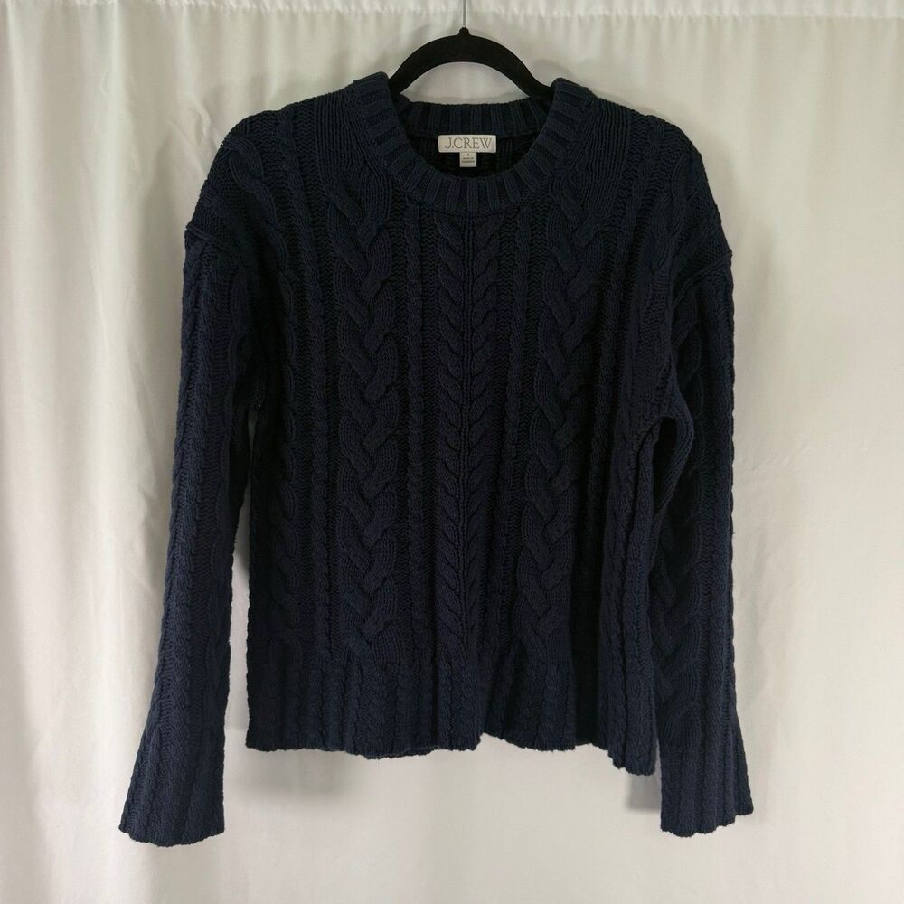 J. Crew Cable Knit Sweater Women's Small Navy Blue Crew Neck Pullover Heavy